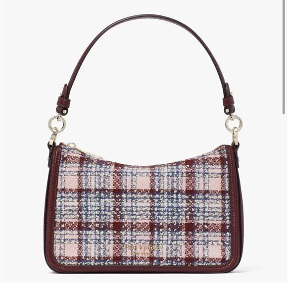 NWT Kate Spade medium Hudson tweed convertible bag in dark Merlot multi - Picture 1 of 13
